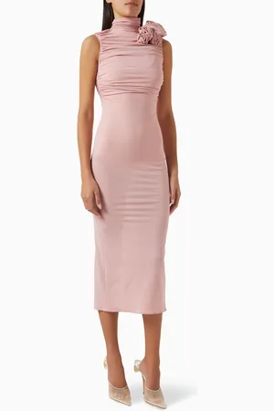 MAGDA BUTRYM Ruched Mockneck Midi Dress in Silk