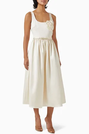 Self-Portrait Flower Midi Dress in Satin