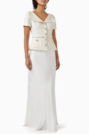 Self-Portrait Tailored Maxi Dress in Boucle & Crepe