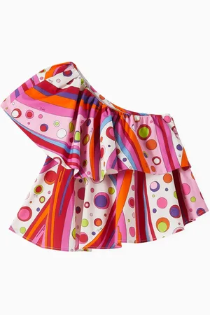 Emilio Pucci Marmo-print One-shoulder Top in Cotton-poplin
