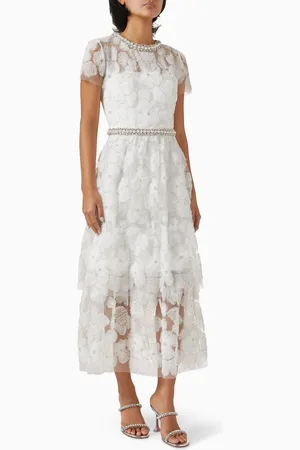 Self-Portrait Embellished Tiered Midi Dress in Tulle