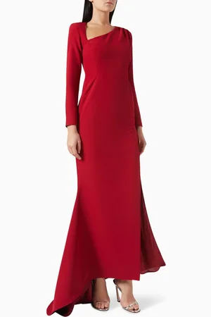 Avaro Figlio Asymmetrical Neckline Maxi Dress in Cady