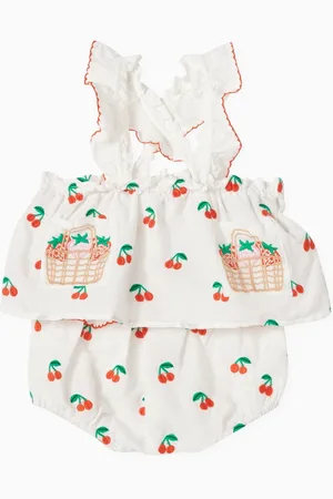 Stella McCartney Cherry-embroidered Top Set in Cotton-linen