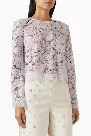 Self-Portrait Fluted-sleeve Top in Lace