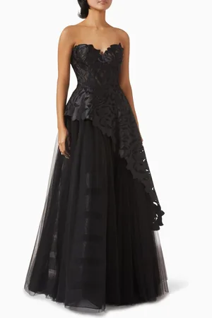 GEMY MAALOUF Strapless Embroidered Gown in Satin & Tulle