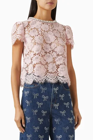 Self-Portrait Pearl Diamanté-trim Top in Lace