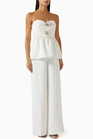 Self-Portrait Bow Jumpsuit in Organza & Crepe