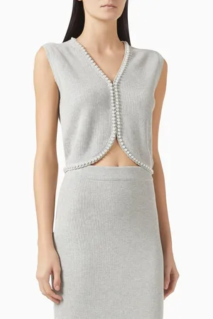 Izaak Azanei Embellished Cropped Waist Coat in Cotton-knit