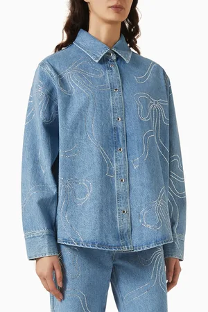 Mach & Mach Crystal Ribbon Jacket in Denim