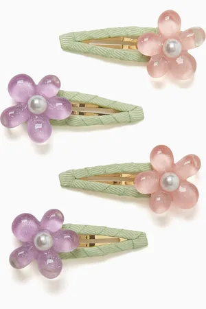 Self-Portrait Flower Pearl Clip, Set of 4 in Satin