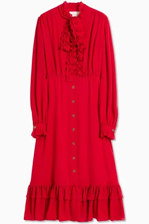 VALENTINO GARAVANI Ruffle Bow Midi Dress in Georgette