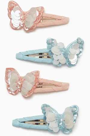 Self-Portrait Sequin Butterfly Hair Clips, Set of 4 in Satin