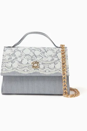 Elie saab Striped & Embroidered Top Handle Bag