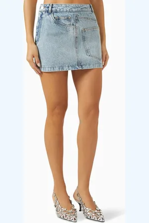 Cekette Side Chick Mini Skirt in Denim