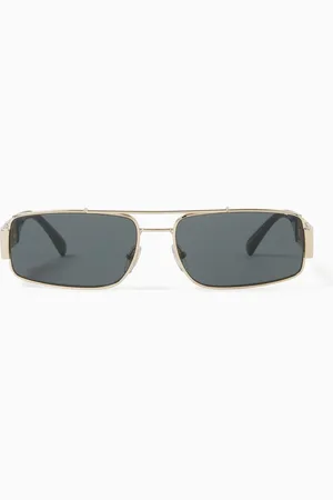VERSACE Meander Rectangle Sunglasses in Metal