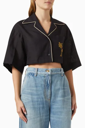 Palm Angels Cropped Bowling Shirt in Linen
