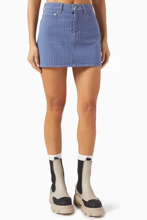 Ganni Stripe Overdyed Mini Skirt in Denim