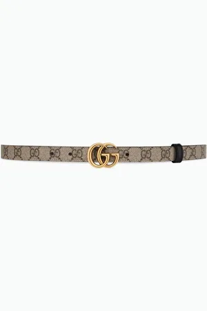 Gucci GG Marmont Reversible Thin Belt in Canvas & Leather