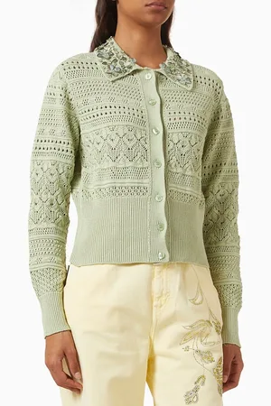 Des Phemmes Crystal-embellished Openwork Cardigan