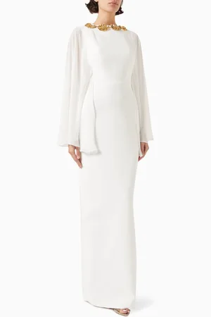 Nihan Peker Petunia Floral-embellished Maxi Dress in Crepe