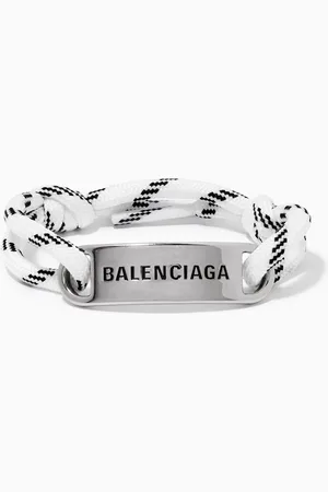 Balenciaga Logo Plate Cord Bracelet in Brass & Cotton