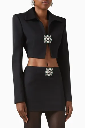 AREA Crystal-brooch Crop Jacket
