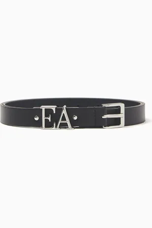 Emporio Armani Moulded EA Buckle Belt in Smooth Leather