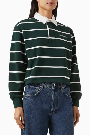 Sporty & Rich Serif Logo Cropped Rugby Polo Shirt