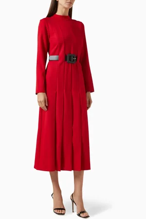 Mimya Belted Pleated Midi Dress
