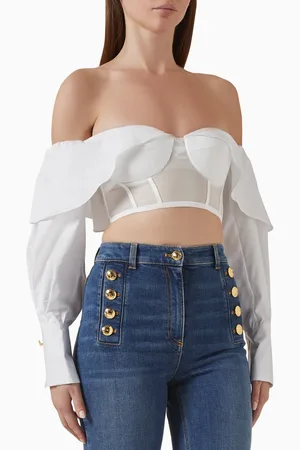 Elisabetta Franchi Cropped Bustier Top in Cotton