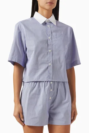 Sporty & Rich SRC Cropped Short-sleeve Shirt in Cotton-poplin