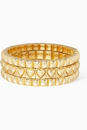 Roxanne Assoulin The Puffy Heart Stud Bracelet Stack in -plated Metal, Set of 3