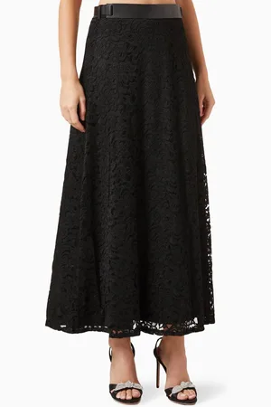 Hukka A-line Belted Maxi Skirt in Lace