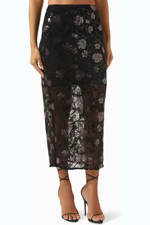 ROTATE Floral Sequin-embellished Midi Skirt in Lace