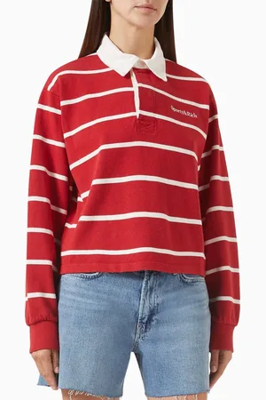 Sporty & Rich Serif Logo Cropped Rugby Polo Shirt
