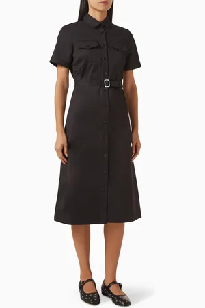 THEORY Military Belted Midi Dress in Cotton Twill
