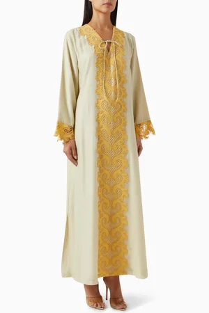 Hessa Falasi Lace-front Kaftan in Cotton
