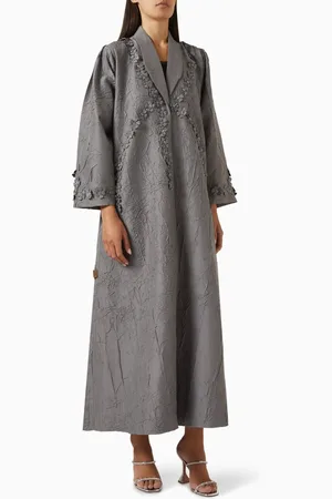 Rauaa official 3D Flower Embroidered Abaya in Marble Jacquard