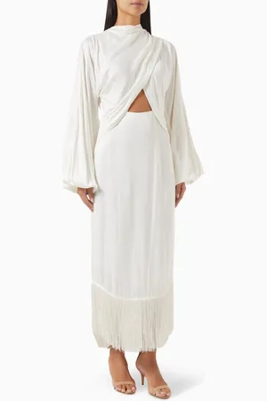 Significant Other Rosa Fringe Midi Dress in Cupro Satin