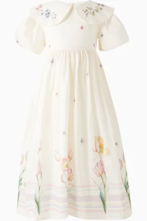 Eirene Tulip-print Dress in Satin-cotton