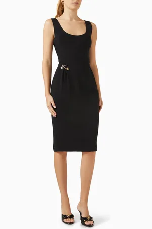 VERSACE Safety Pin Scoop Midi Dress in Cady