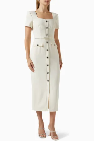 Self-Portrait Buttoned Midi Dress in Crepe