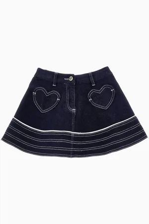 MONNALISA Heart-embroidered Skirt in Denim