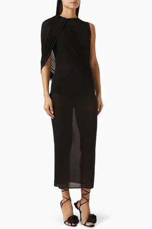 MAGDA BUTRYM Asymmetrical Draped Midi Dress in Stretch Cupro