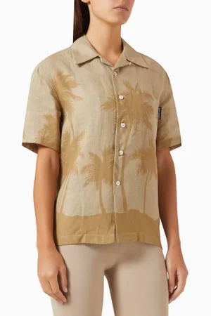 Palm Angels All-over Palms Bowling Shirt in Linen