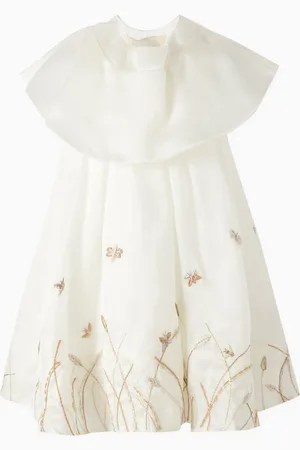 SHATHA ESSA Embroidered Cape Dress in Silk-organza
