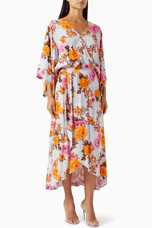 RAISHMA Floral-print Asymmetrical Midi Dress in Viscose-crepe