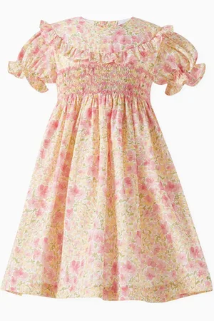 La Coqueta Silvana Floral-print Smocked Dress in Cotton