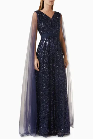 Amri Cape-sleeve Gown in Crepe & Tulle
