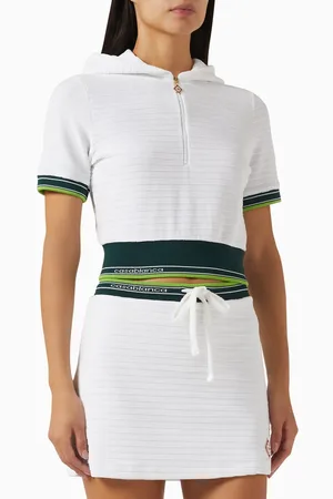 Casablanca Tennis Cropped Hooded Top in Textured Velour